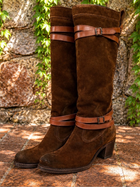 Frye Shoes - FRYE Oiled Brown Leather Classic Jane Heritage Strappy Boots, 6.5B